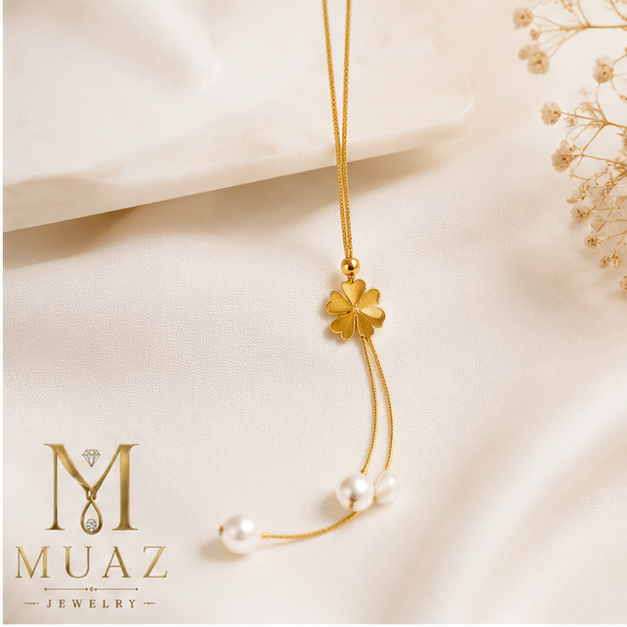 Gold Butterfly Lariat Necklace with Pearl Drops – Elegant Stainless Steel Minimal Jewelry