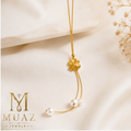 Gold Butterfly Lariat Necklace with Pearl Drops – Elegant Stainless Steel Minimal Jewelry