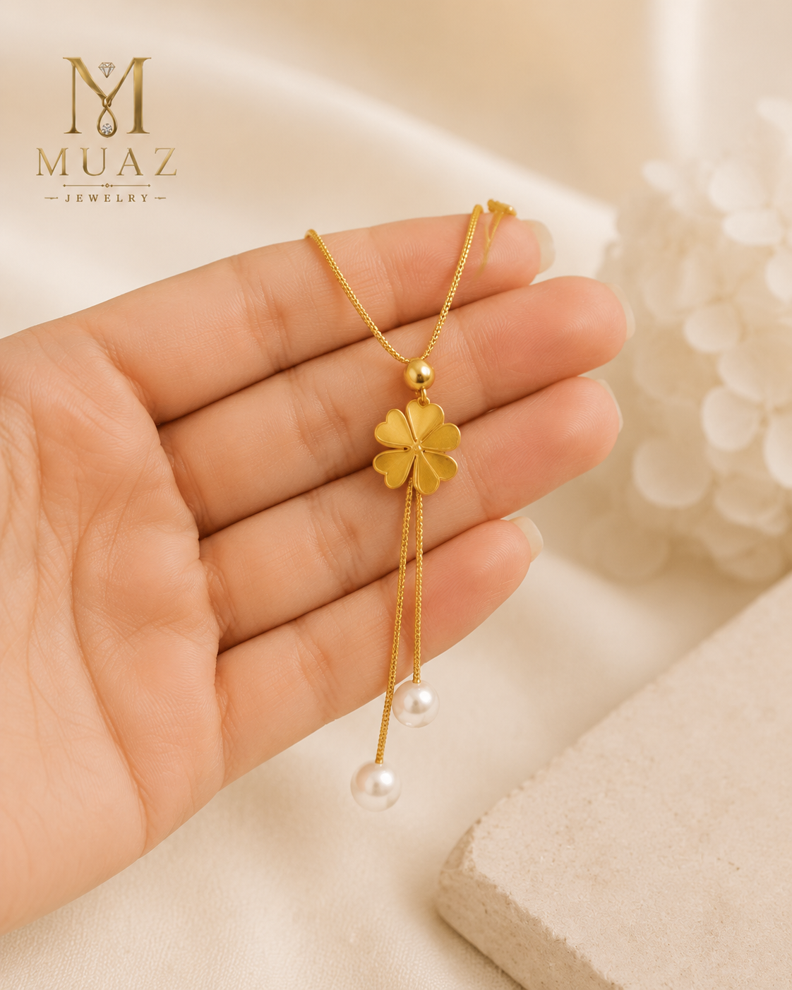 Gold Butterfly Lariat Necklace with Pearl Drops – Elegant Stainless Steel Minimal Jewelry